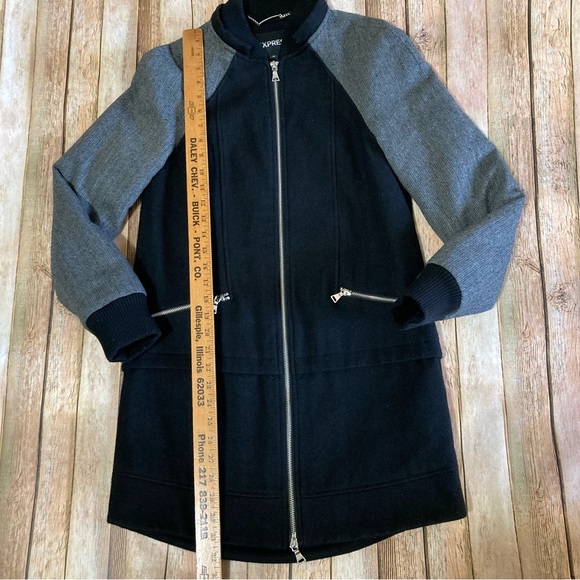 Express wool blend black coat without hood XS herringbone sleeves dry clean only - Picture 2 of 12